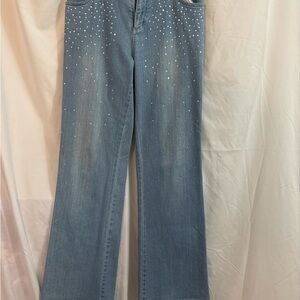 Cache Light Blue Flare Jeans with Studded Details